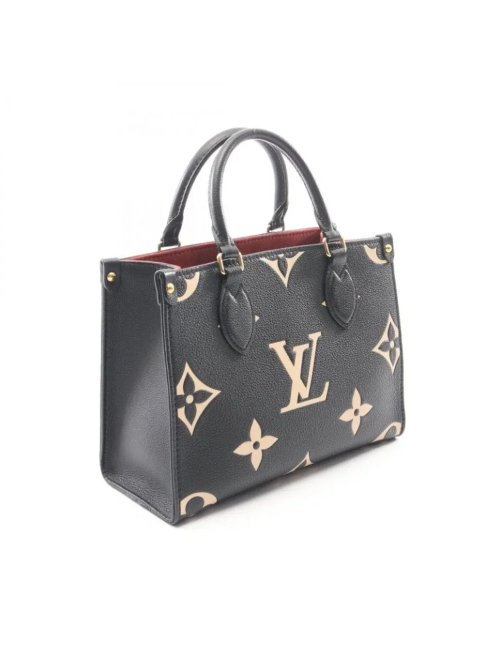Louis Vuitton Handbag On The Go PM Bicolor 2-Way Black Beige Leather